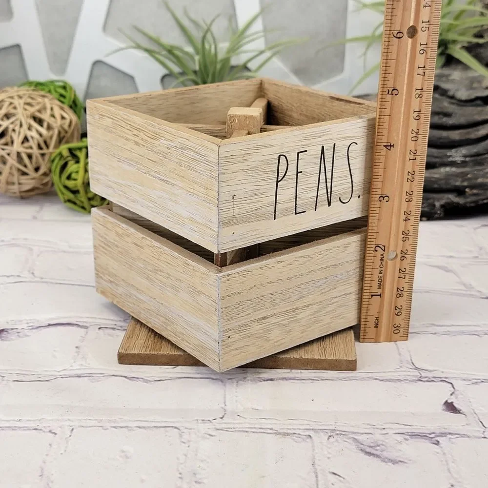 Rae Dunn PENS PENCILS Cup Spinning Wooden Holder